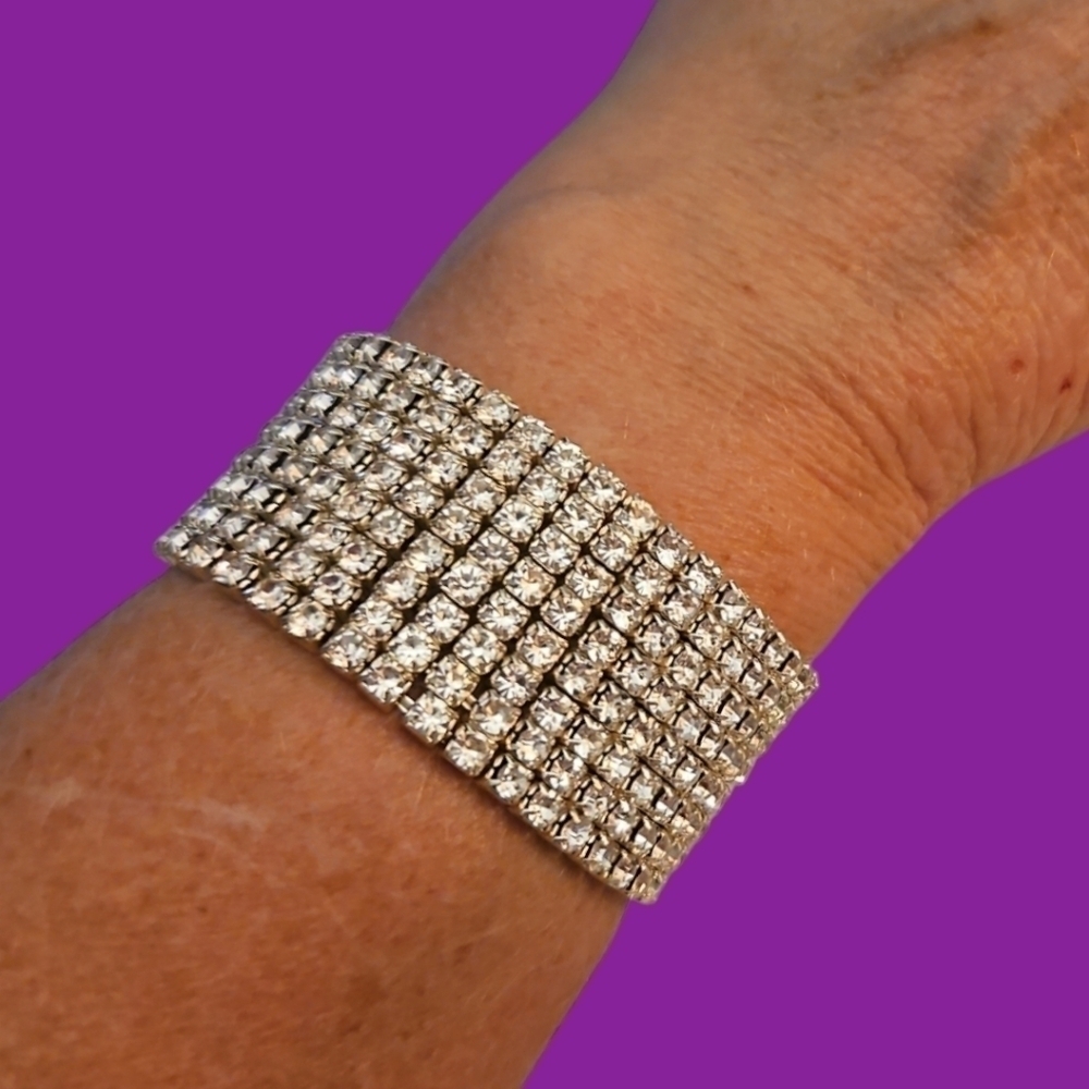 Glam Bling Princess Crystal Rhinestone Chunky Stretch Bridal Pave Bracelet